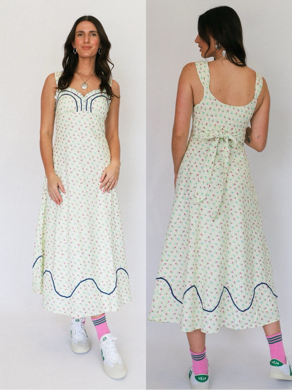 Free People Sweet Hearts Floral Sleeveless Cotton Midi Dress Western Medium NWT - Picture 16 of 17